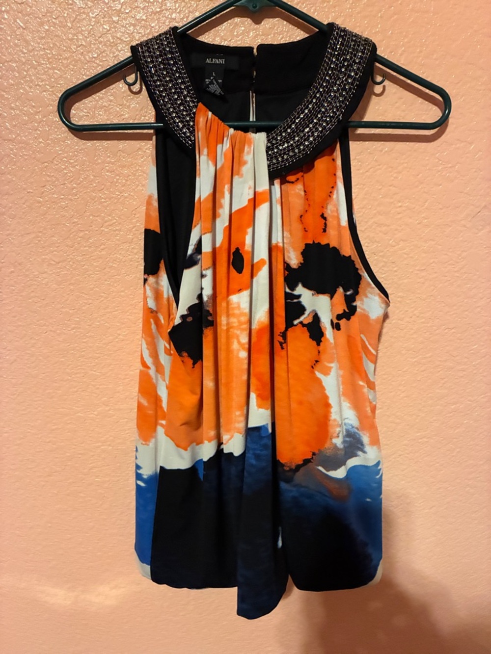 Alfani Orange, Black & Blue Abstract Beaded Neck Sleeveless Camisole - Picture 3 of 7